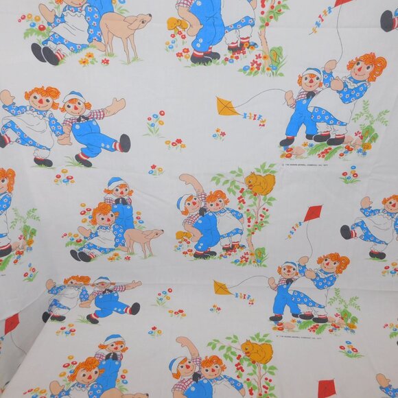Vintage 1977 Raggedy Ann & Andy doll Twin Flat Bed Sheet / Fabric Wabasso - Picture 9 of 9